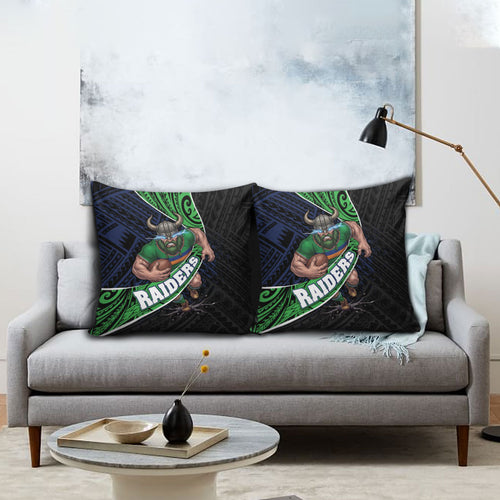 Canberra Raiders Rugby Pillow Cover Tribal Polynesian Power Art - Lightning Mascot