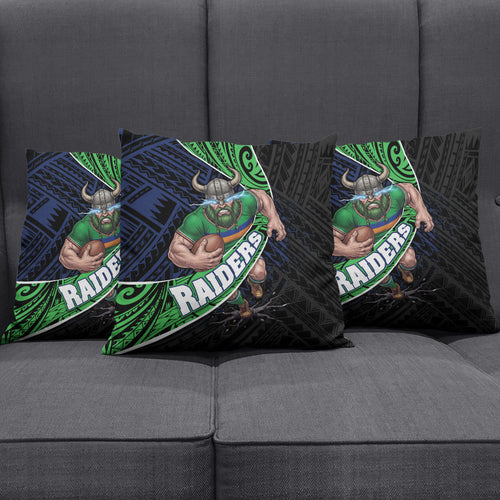 Canberra Raiders Rugby Pillow Cover Tribal Polynesian Power Art - Lightning Mascot