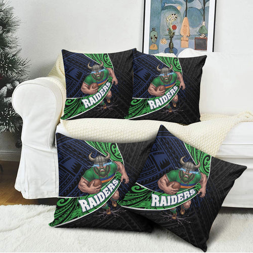 Canberra Raiders Rugby Pillow Cover Tribal Polynesian Power Art - Lightning Mascot
