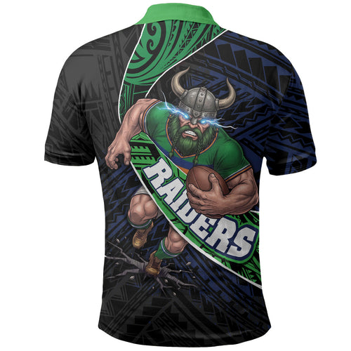 Canberra Raiders Rugby Polo Shirt Tribal Polynesian Power Art - Lightning Mascot