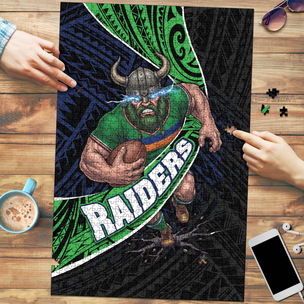 Canberra Raiders Rugby Puzzle Tribal Polynesian Power Art - Lightning Mascot