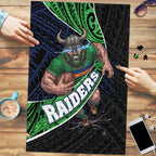 Canberra Raiders Rugby Puzzle Tribal Polynesian Power Art - Lightning Mascot