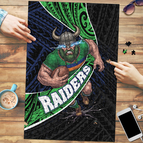 Canberra Raiders Rugby Puzzle Tribal Polynesian Power Art - Lightning Mascot