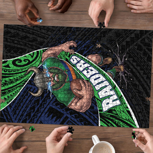 Canberra Raiders Rugby Puzzle Tribal Polynesian Power Art - Lightning Mascot