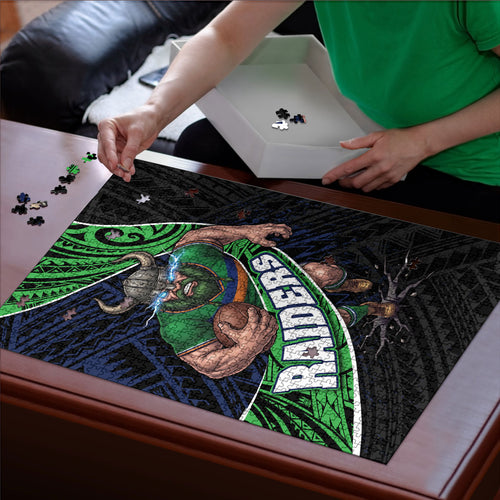 Canberra Raiders Rugby Puzzle Tribal Polynesian Power Art - Lightning Mascot