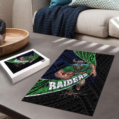 Canberra Raiders Rugby Puzzle Tribal Polynesian Power Art - Lightning Mascot