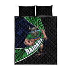 Canberra Raiders Rugby Quilt Bed Set Tribal Polynesian Power Art - Lightning Mascot