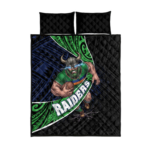 Canberra Raiders Rugby Quilt Bed Set Tribal Polynesian Power Art - Lightning Mascot