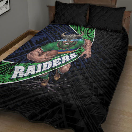 Canberra Raiders Rugby Quilt Bed Set Tribal Polynesian Power Art - Lightning Mascot