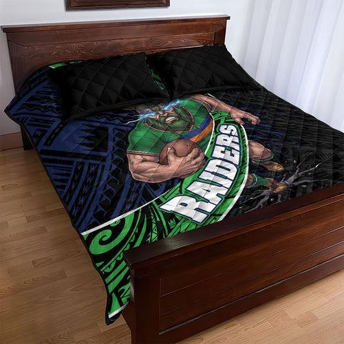 Canberra Raiders Rugby Quilt Bed Set Tribal Polynesian Power Art - Lightning Mascot