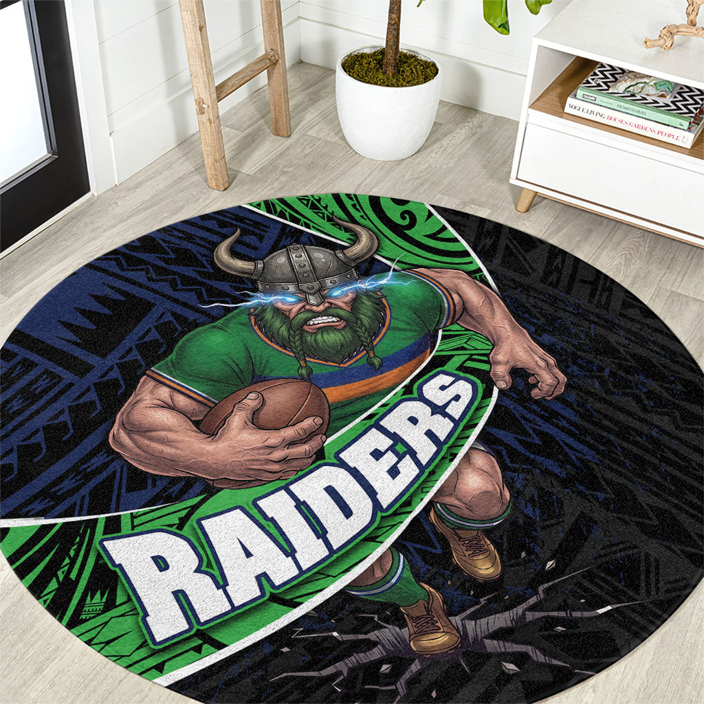 Canberra Raiders Rugby Round Carpet Tribal Polynesian Power Art - Lightning Mascot