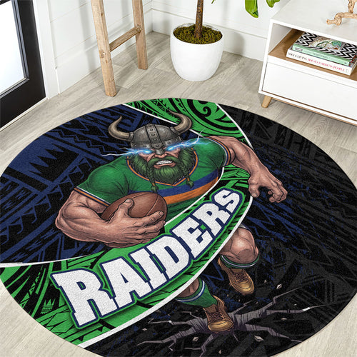 Canberra Raiders Rugby Round Carpet Tribal Polynesian Power Art - Lightning Mascot