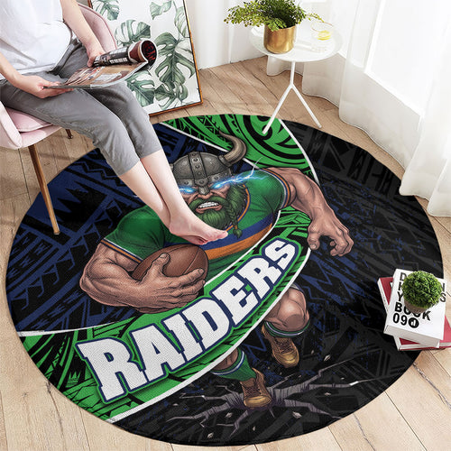 Canberra Raiders Rugby Round Carpet Tribal Polynesian Power Art - Lightning Mascot