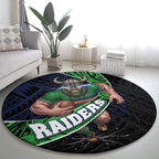 Canberra Raiders Rugby Round Carpet Tribal Polynesian Power Art - Lightning Mascot