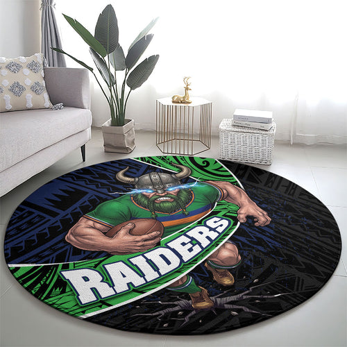Canberra Raiders Rugby Round Carpet Tribal Polynesian Power Art - Lightning Mascot