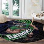 Canberra Raiders Rugby Round Carpet Tribal Polynesian Power Art - Lightning Mascot