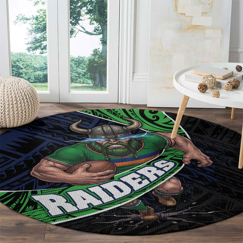 Canberra Raiders Rugby Round Carpet Tribal Polynesian Power Art - Lightning Mascot