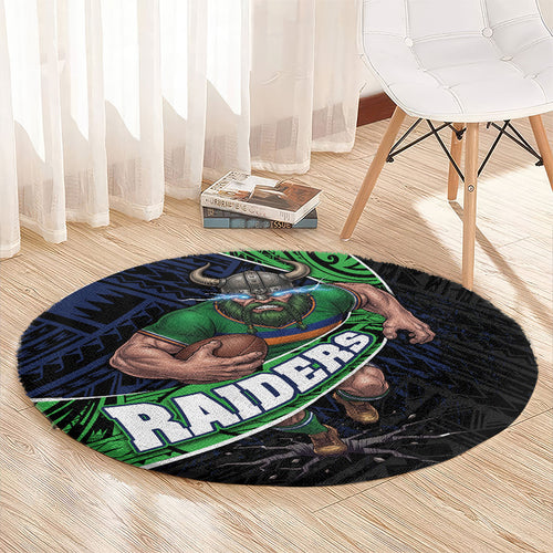 Canberra Raiders Rugby Round Carpet Tribal Polynesian Power Art - Lightning Mascot