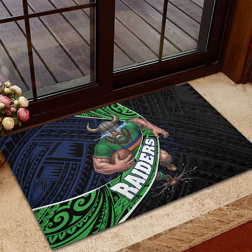 Canberra Raiders Rugby Rubber Doormat Tribal Polynesian Power Art - Lightning Mascot