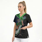 Canberra Raiders Rugby Scrub Top Tribal Polynesian Power Art - Lightning Mascot