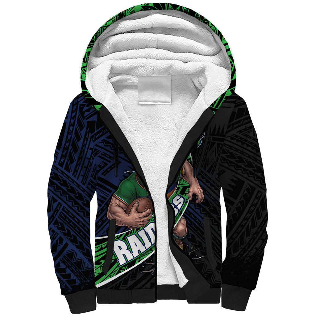 Canberra Raiders Rugby Sherpa Hoodie Tribal Polynesian Power Art - Lightning Mascot