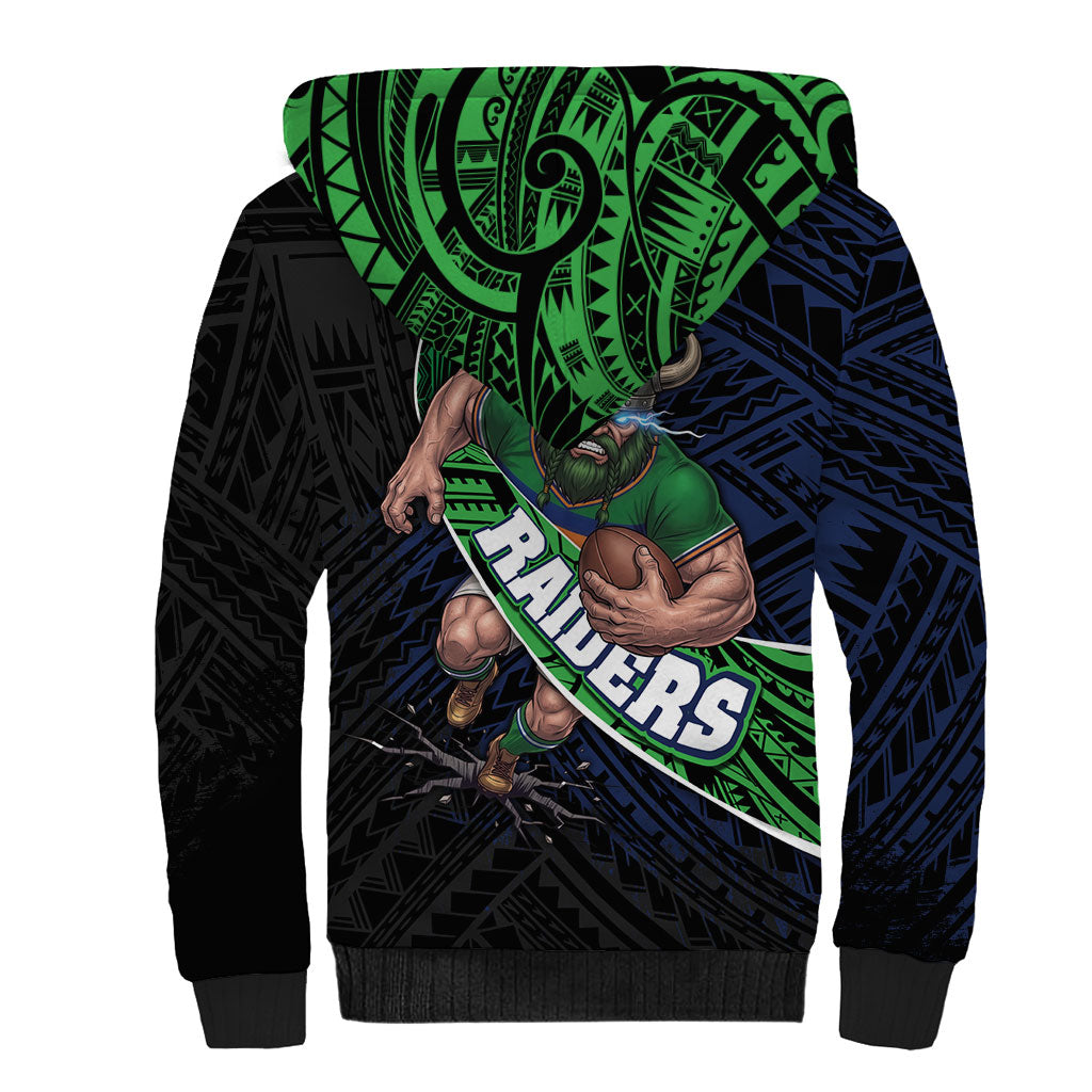 Canberra Raiders Rugby Sherpa Hoodie Tribal Polynesian Power Art - Lightning Mascot