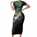 Canberra Raiders Rugby Short Sleeve Bodycon Dress Tribal Polynesian Power Art - Lightning Mascot