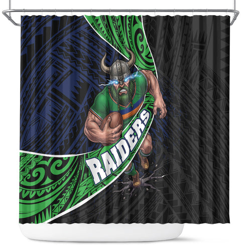 Canberra Raiders Rugby Shower Curtain Tribal Polynesian Power Art - Lightning Mascot