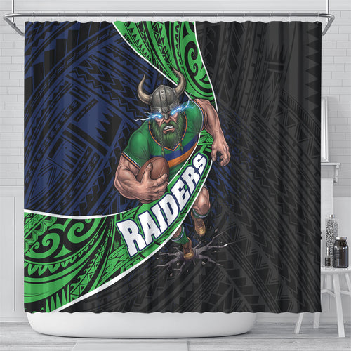 Canberra Raiders Rugby Shower Curtain Tribal Polynesian Power Art - Lightning Mascot