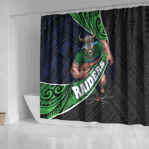 Canberra Raiders Rugby Shower Curtain Tribal Polynesian Power Art - Lightning Mascot
