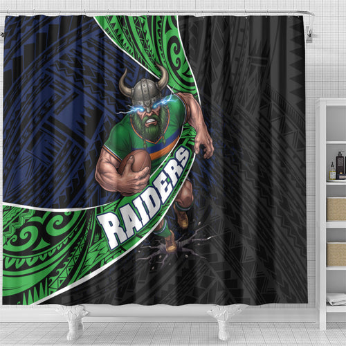 Canberra Raiders Rugby Shower Curtain Tribal Polynesian Power Art - Lightning Mascot