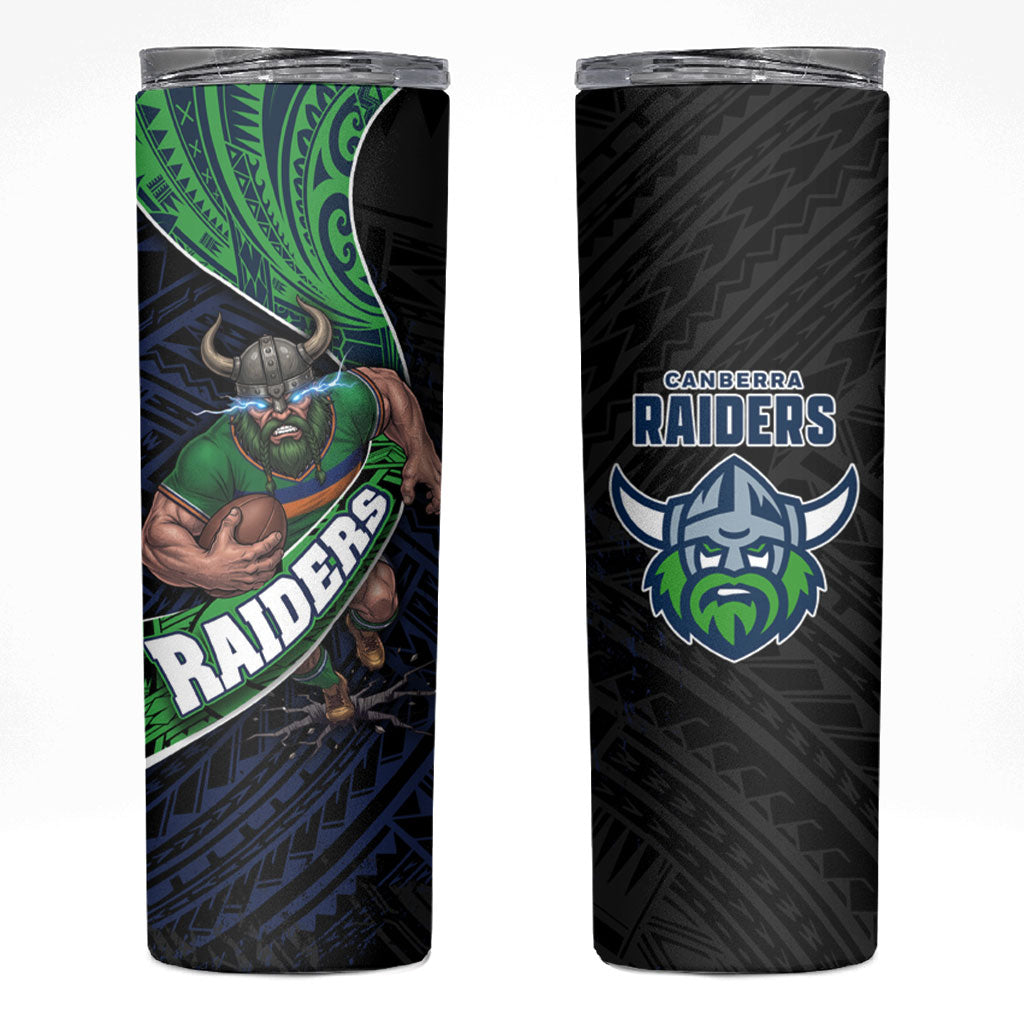 Canberra Raiders Rugby Skinny Tumbler Tribal Polynesian Power Art - Lightning Mascot