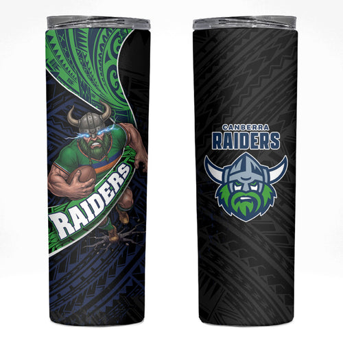 Canberra Raiders Rugby Skinny Tumbler Tribal Polynesian Power Art - Lightning Mascot