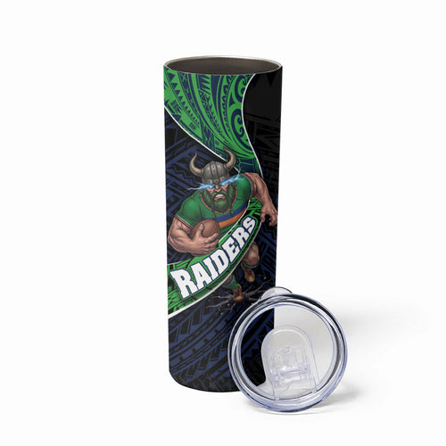 Canberra Raiders Rugby Skinny Tumbler Tribal Polynesian Power Art - Lightning Mascot