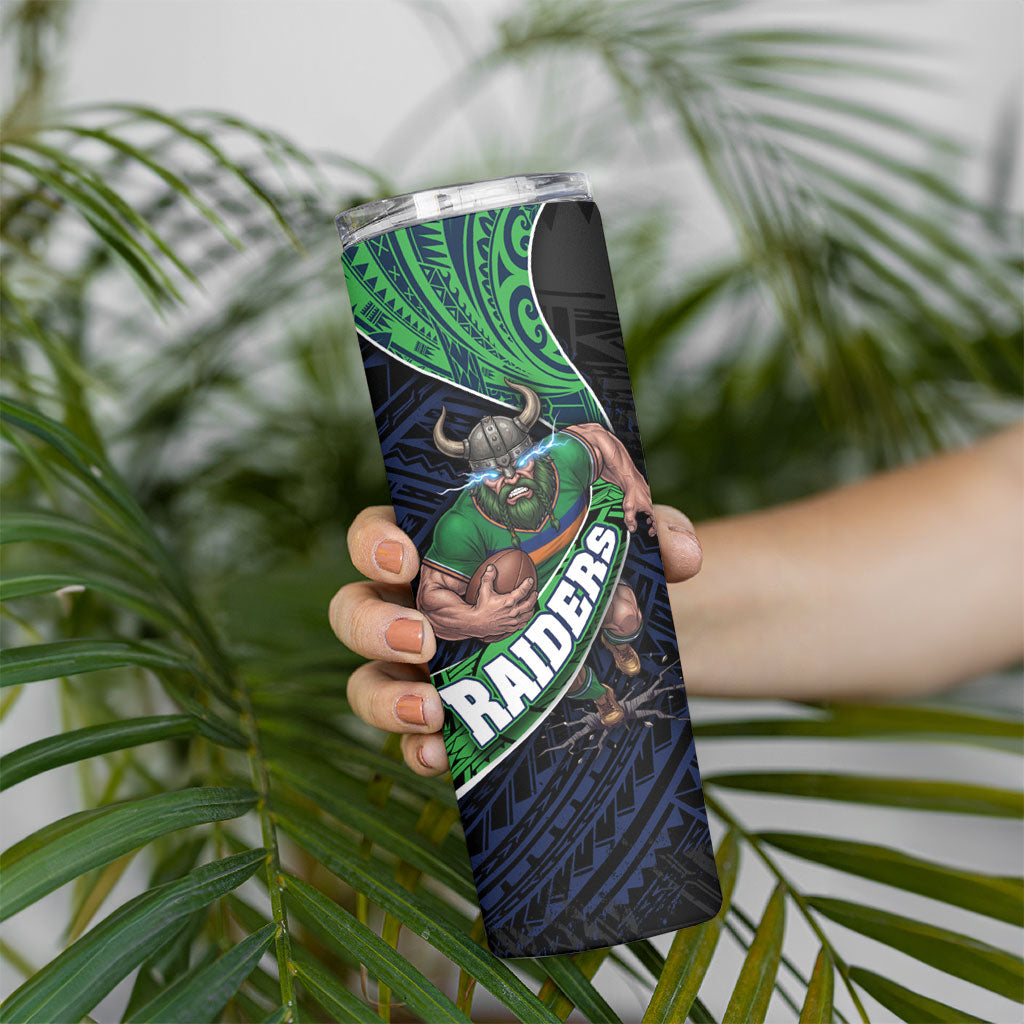 Canberra Raiders Rugby Skinny Tumbler Tribal Polynesian Power Art - Lightning Mascot