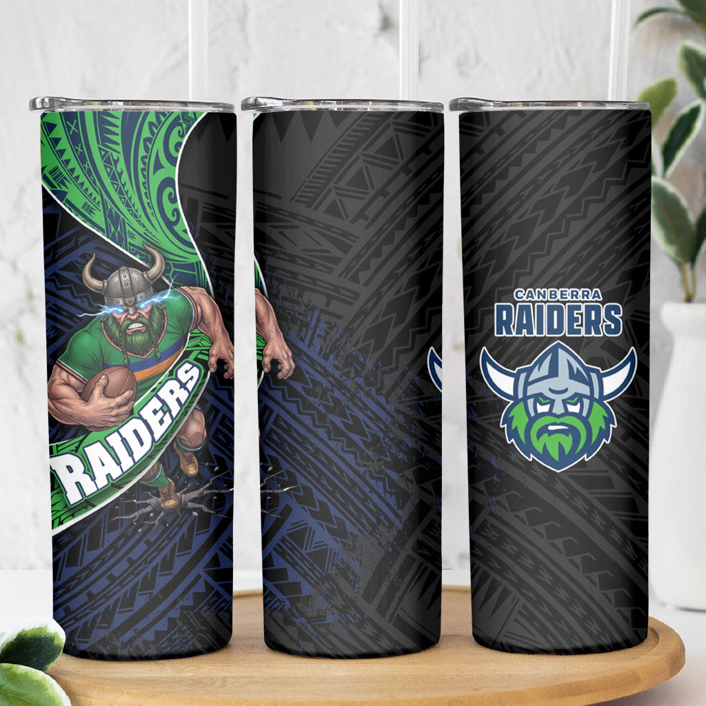 Canberra Raiders Rugby Skinny Tumbler Tribal Polynesian Power Art - Lightning Mascot