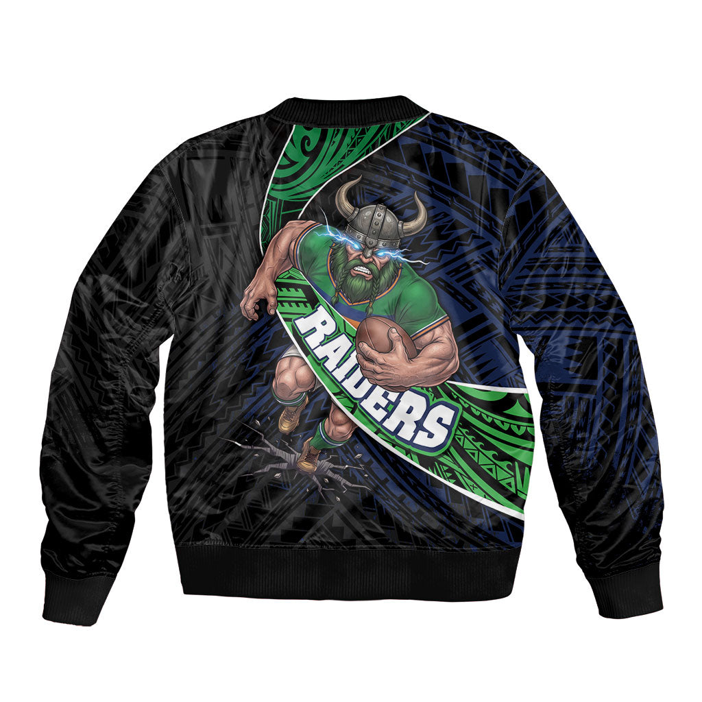 Canberra Raiders Rugby Sleeve Zip Bomber Jacket Tribal Polynesian Power Art - Lightning Mascot