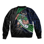 Canberra Raiders Rugby Sleeve Zip Bomber Jacket Tribal Polynesian Power Art - Lightning Mascot