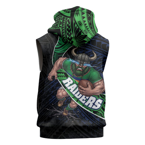 Canberra Raiders Rugby Sleeveless Hoodie Tribal Polynesian Power Art - Lightning Mascot