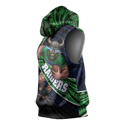 Canberra Raiders Rugby Sleeveless Hoodie Tribal Polynesian Power Art - Lightning Mascot