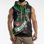 Canberra Raiders Rugby Sleeveless Hoodie Tribal Polynesian Power Art - Lightning Mascot