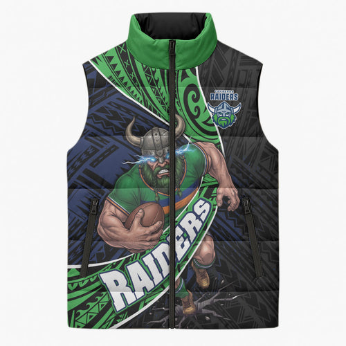 Canberra Raiders Rugby Sleeveless Puffer Jacket Tribal Polynesian Power Art - Lightning Mascot