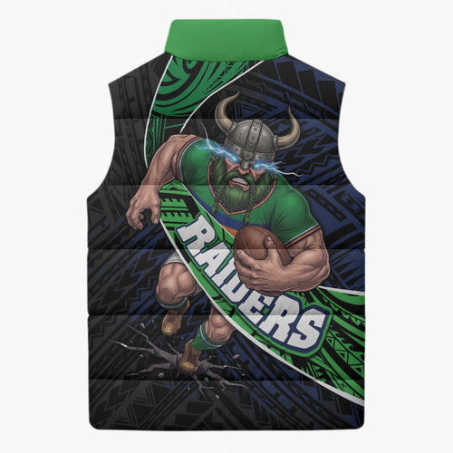 Canberra Raiders Rugby Sleeveless Puffer Jacket Tribal Polynesian Power Art - Lightning Mascot