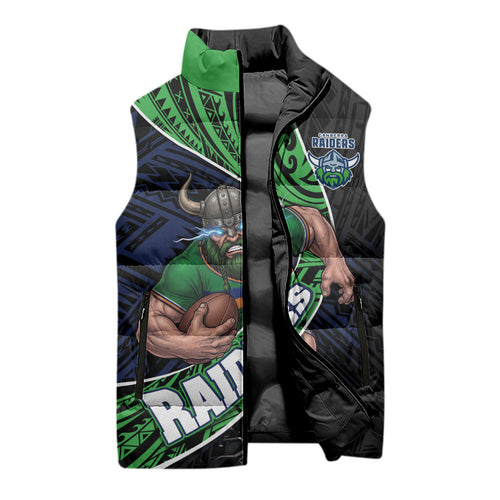 Canberra Raiders Rugby Sleeveless Puffer Jacket Tribal Polynesian Power Art - Lightning Mascot