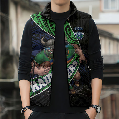 Canberra Raiders Rugby Sleeveless Puffer Jacket Tribal Polynesian Power Art - Lightning Mascot