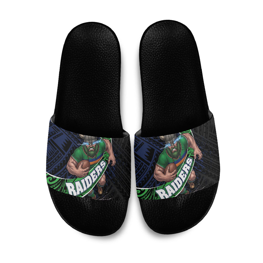 Canberra Raiders Rugby Slide Sandals Tribal Polynesian Power Art - Lightning Mascot