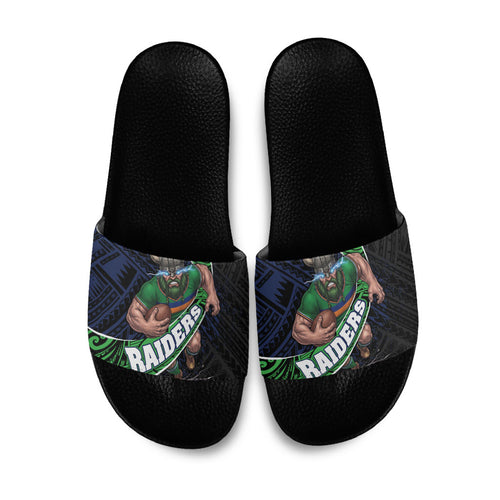 Canberra Raiders Rugby Slide Sandals Tribal Polynesian Power Art - Lightning Mascot