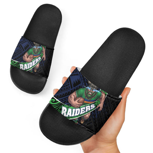 Canberra Raiders Rugby Slide Sandals Tribal Polynesian Power Art - Lightning Mascot