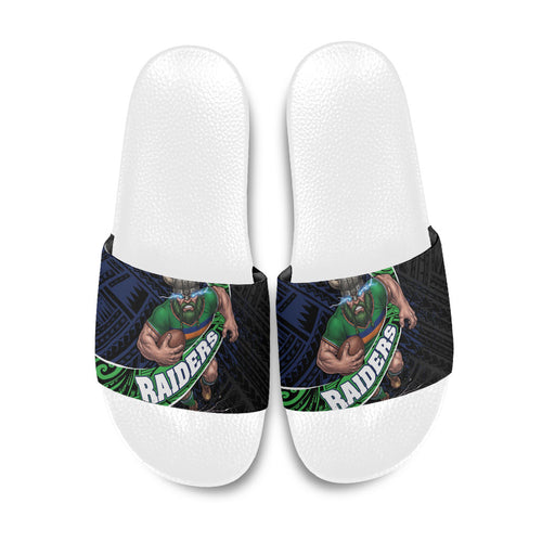 Canberra Raiders Rugby Slide Sandals Tribal Polynesian Power Art - Lightning Mascot