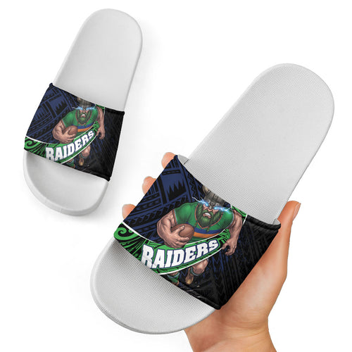 Canberra Raiders Rugby Slide Sandals Tribal Polynesian Power Art - Lightning Mascot
